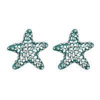 Zinc alliage strass Stud Earring, alliage de zinc, étoile de mer, peinture, bijoux de mode & pour femme & avec strass, vert Vendu par paire[