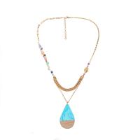 Titanium Steel Jewelry Necklace, with Wood & Resin, with 1.97inch extender chain, Teardrop, plated, fashion jewelry & for woman, golden Approx 18.5 Inch [