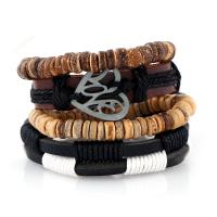 Wrap Bracelets, Coco, with Cowhide & Wax Cord & Zinc Alloy, handmade, 4 pieces & fashion jewelry & for man Approx 6.69-7.09 Inch [
