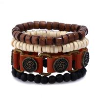Wrap Bracelets, Cowhide, with Linen & Wood & Copper Coated Plastic & Zinc Alloy, 4 pieces & fashion jewelry & for man Approx 9.44 Inch [