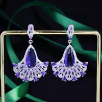 Rhinestone Brass Drop Earring, Fan, platinum color plated, fashion jewelry & for woman & with rhinestone, purple [