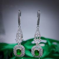 Rhinestone Brass Drop Earring, with Glass Rhinestone, platinum color plated, fashion jewelry & for woman [