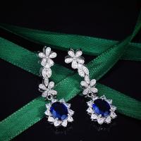 Rhinestone Brass Drop Earring, with Glass Rhinestone, Flower, platinum color plated, fashion jewelry & for woman [