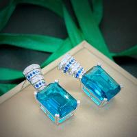 Harz Messing Drop Ohrring, mit Glassteine, Rechteck, Platinfarbe platiniert, Modeschmuck & für Frau, blau, 12x30mm, verkauft von Paar[