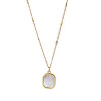 Titanium Steel Jewelry Necklace, with White Shell, with 2inch extender chain, Hexagon, 18K gold plated, sideways chain & fashion jewelry & for woman Approx 15.4 Inch 