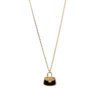 Titanium Steel Jewelry Necklace, with PU Leather, with 2inch extender chain, Handbag, 18K gold plated, cross chain & fashion jewelry & for woman Approx 16.5 Inch 