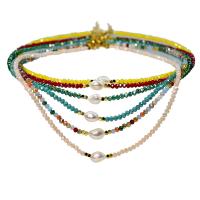 Collier de perles cristal d'eau douce, avec perle d'eau douce cultivée & Acier inoxydable 304, avec 2inch chaînes de rallonge, bijoux de mode & pour femme, plus de couleurs à choisir Environ 15 pouce, Vendu par PC