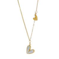 Titanium Steel Jewelry Necklace, with White Shell, with 2inch extender chain, Heart, gold color plated, sideways chain & fashion jewelry & for woman Approx 15.7 Inch [