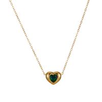 Titanium Steel Jewelry Necklace, with 2inch extender chain, Heart, 18K gold plated, oval chain & micro pave cubic zirconia & for woman Approx 15.7 Inch [