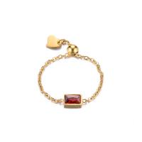 Titanium Steel Finger Ring, Rectangle, 18K gold plated, adjustable & micro pave cubic zirconia & for woman US Ring 