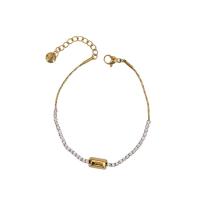 Titanium Steel Bracelet & Bangle, with 1.4inch extender chain, 18K gold plated, for woman & with rhinestone Approx 6.7 Inch [