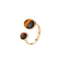 Titanium Steel Finger Ring, with Cats Eye, 18K gold plated, adjustable & for woman [
