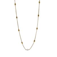 Titanium Steel Jewelry Necklace, with Freshwater Pearl, with 2.2inch extender chain, gold color plated, fashion jewelry & oval chain & for woman Approx 15 Inch [