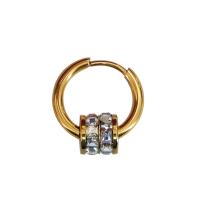 Titanium Steel Earrings, gold color plated, fashion jewelry & micro pave cubic zirconia & for woman, 16mm 