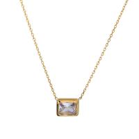 Titanium Steel Jewelry Necklace, with 2inch extender chain, Geometrical Pattern, 18K gold plated, oval chain & micro pave cubic zirconia & for woman Approx 15.7 Inch [