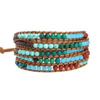 Gemstone Bracelets, Red Jasper, with Phoenix Turquoise & Wax Cord & Hematite & Zinc Alloy, Round, silver color plated, fashion jewelry & multilayer & Unisex, mixed colors Approx 85 cm [