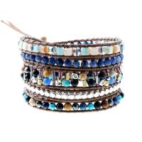 Bracelets en pierres précieuses, pierre gemme, avec corde de cire & Hématite & Acier inoxydable 304, bijoux de mode & multicouche & unisexe, couleurs mélangées Environ 85 cm, Vendu par PC