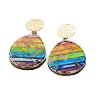 Gemstone Drop Earring, Impression Jasper, with Brass & Iron, gold color plated, fashion jewelry & Bohemian style & for woman, multi-colored, 15-40mm [