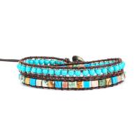 Impression Jasper Bracelet, with leather cord & Natural Turquoise & Zinc Alloy, silver color plated, Double Layer & fashion jewelry & Unisex, mixed colors Approx 34 cm 