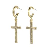 Zinc Alloy Rhinestone Drop Earring, Cross, KC gold color plated, fashion jewelry & for woman & with rhinestone 