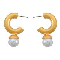 Boucle d'oreille en alliage de zinc en plastique perle, avec perle de plastique, bijoux de mode & pour femme, doré Vendu par paire[