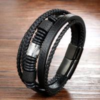PU Leather Cord Bracelets, fashion jewelry & multilayer & Unisex, black Approx 8.27 Inch [