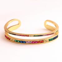 Bracelet cubique en laiton zircon pavent, Placage de couleur d'or, bijoux de mode & pavé de micro zircon & pour femme, doré, Diamètre inté Environ 55mm, Vendu par PC[