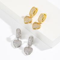 Cubic Zirconia Micro Pave Brass Earring, Heart, fashion jewelry & micro pave cubic zirconia & for woman 
