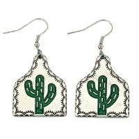 Enamel Zinc Alloy Drop Earring, Opuntia Stricta, silver color plated, fashion jewelry & for woman, green 