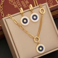 Rhinestone stainless steel Jewelry Set, 304 Stainless Steel, Evil Eye, gold color plated & for woman & enamel & with rhinestone 
