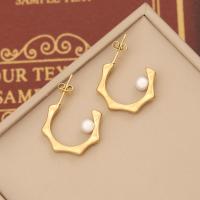 Stainless Steel Stud Earring, 304 Stainless Steel, with Plastic Pearl, gold color plated & for woman & with rhinestone, 10-20mm [