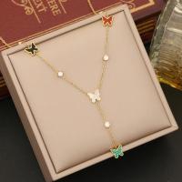 Stainless Steel Jewelry Necklace, 304 Stainless Steel, Butterfly, gold color plated & for woman & enamel & with rhinestone [