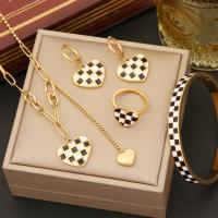 Enamel Stainless Steel Jewelry Sets, 304 Stainless Steel, Heart, gold color plated & for woman [