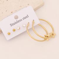 Stainless Steel Stud Earring, 304 Stainless Steel, gold color plated & for woman & with rhinestone [