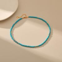 Turquoise Jewelry Necklace, Brass, with turquoise, with 6cm extender chain, 18K gold plated, fashion jewelry & for woman, blue Approx 39 cm [
