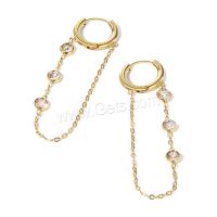Stainless Steel Drop Earring, 304 Stainless Steel, 14K gold plated, fashion jewelry & for woman & with cubic zirconia, golden, 11mm,35mm 