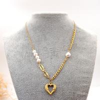 Natural Freshwater Pearl Necklace, Titanium Steel, with Freshwater Pearl, with 5.5cm extender chain, real gold plated, fashion jewelry & for woman, golden cm 