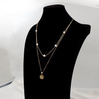 Природное пресноводное жемчужное ожерелье, титан, с Пресноводные жемчуги, плакированный настоящим золотом, Двойной слой & ювелирные изделия моды & Женский, Золотой, длина:44.5 см, продается PC[