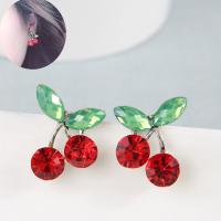 Zinc Alloy Rhinestone Stud Earring, with Rhinestone, Cherry, plated, fashion jewelry & for woman & faceted [