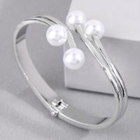 Fashion Zinc Alloy Bangle, with Plastic Pearl, Round, plated, fashion jewelry & for woman 9mm, Inner Approx 62mm [