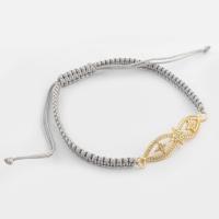 Bracelets en laiton, avec corde en nylon, couleur de haute qualité d'or plaqué, Longueur réglable & bijoux de mode & pavé de micro zircon Environ 17.2 cm, Vendu par PC[
