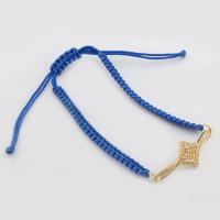 Bracelets en laiton, avec corde en nylon, couleur de haute qualité d'or plaqué, Longueur réglable & bijoux de mode & pavé de micro zircon Environ 16 cm, Vendu par PC[