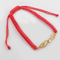 Bracelets en laiton, avec corde en nylon, couleur de haute qualité d'or plaqué, Longueur réglable & bijoux de mode & pavé de micro zircon Environ 16.6 cm, Vendu par PC