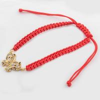 Brass Bracelets, with Nylon Cord, Butterfly, high quality gold color plated, Length Adjustable & fashion jewelry & micro pave cubic zirconia Approx 16.2 Inch [