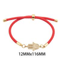 Bracelets en laiton, avec corde en nylon, main, couleur de haute qualité d'or plaqué, Longueur réglable & bijoux de mode & pavé de micro zircon Environ 11.6 cm, Vendu par PC