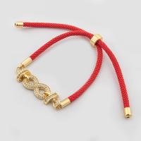 Bracelets en laiton, avec corde en nylon, couleur de haute qualité d'or plaqué, Longueur réglable & bijoux de mode & pavé de micro zircon Environ 12 cm, Vendu par PC[