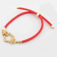 Bracelets en laiton, avec corde en nylon, couleur de haute qualité d'or plaqué, Longueur réglable & bijoux de mode & pavé de micro zircon Environ 11.5 cm, Vendu par PC[