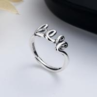 Sterling Silver Finger Ring, 925 Sterling Silver, Alphabet Letter, Antique finish, fashion jewelry & for woman, 10mm 