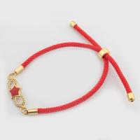 Bracelets en laiton, avec corde en nylon, couleur de haute qualité d'or plaqué, Longueur réglable & bijoux de mode & pavé de micro zircon Environ 11.5 cm, Vendu par PC