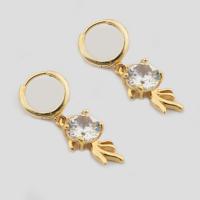 Boucles d'oreilles en laiton zircon cubique, couleur de haute qualité d'or plaqué, bijoux de mode & pavé de micro zircon & pour femme Vendu par paire[